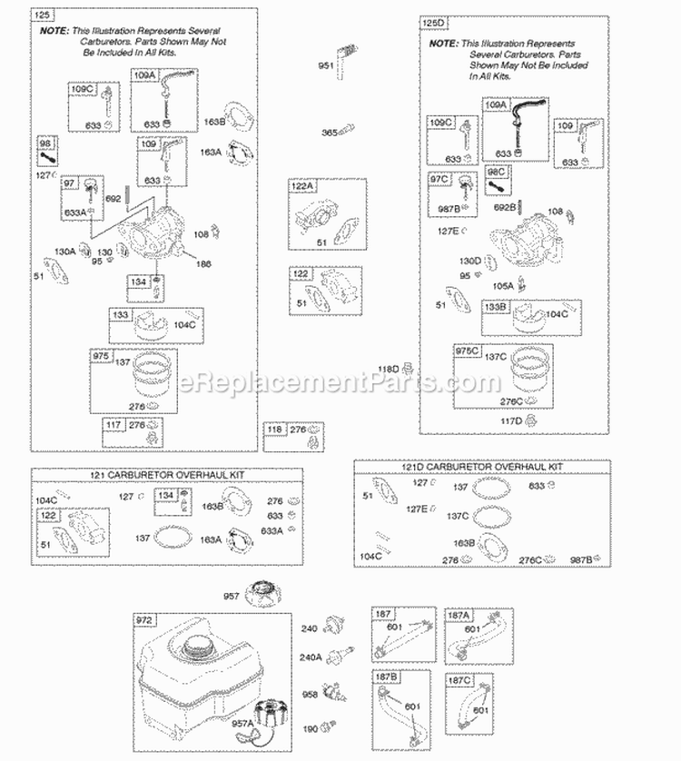Carburetor Fuel Supply Diagram and Parts List for 126302-0321-B8  Briggs and Stratton Engine
